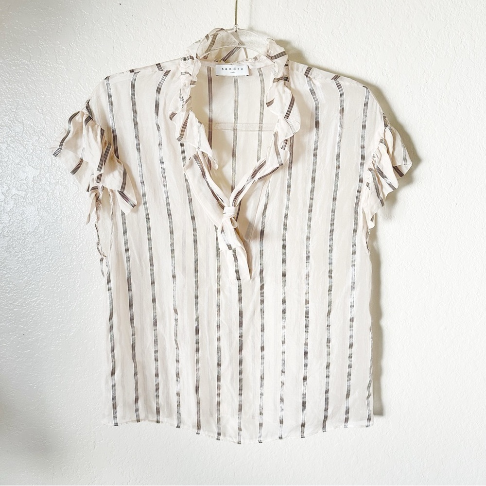 SANDRO Striped Mock Neck Blouse size small - Picture 3 of 11